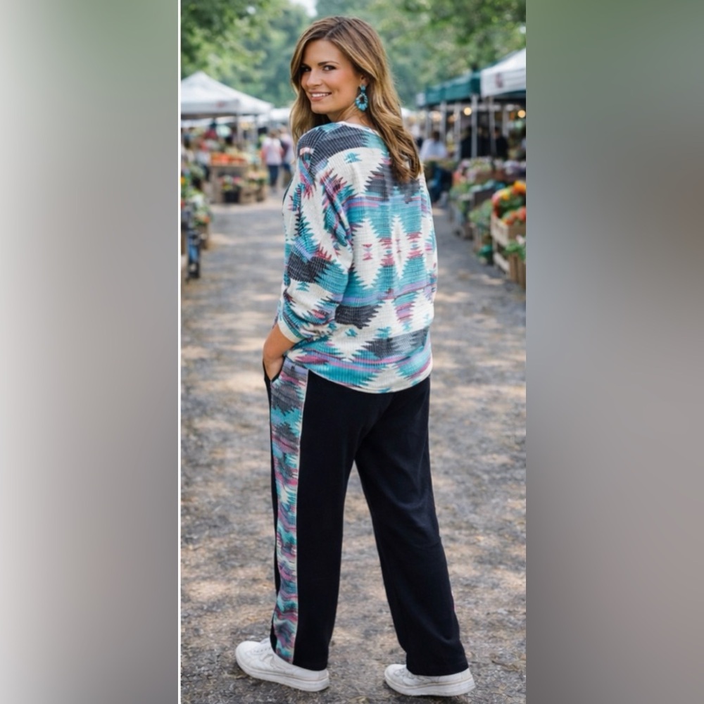 Aztec Print 2 Piece Jogger Lounge Set - Picture 3 of 6